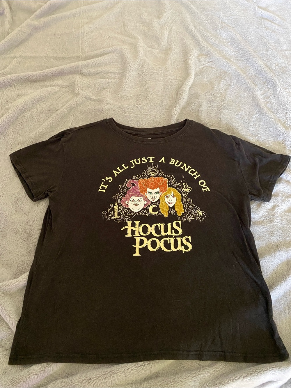 Disney Hocus Pocus Black Short Sleeve Tee with Colorful Character Graphic